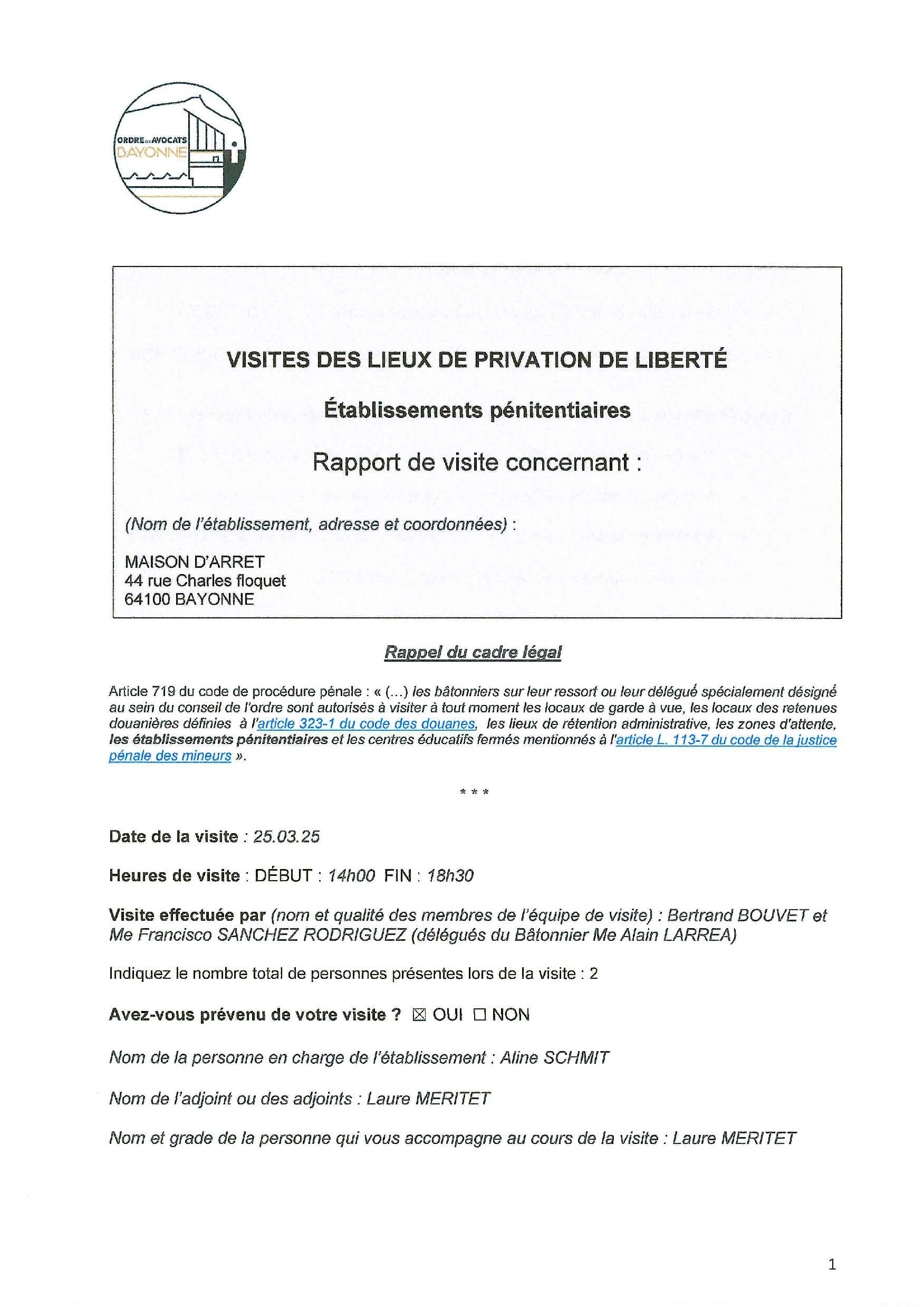 RAPPORT Visite Maison darrêt 25 03 2025
